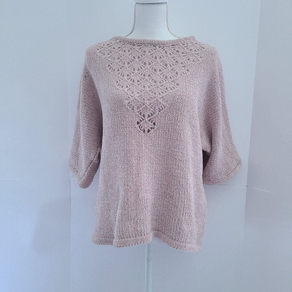 ANGIE 3/4 SLEEVE CHENILLE SWEATER   / TAN / SIZE S /ELEGANT KNIT